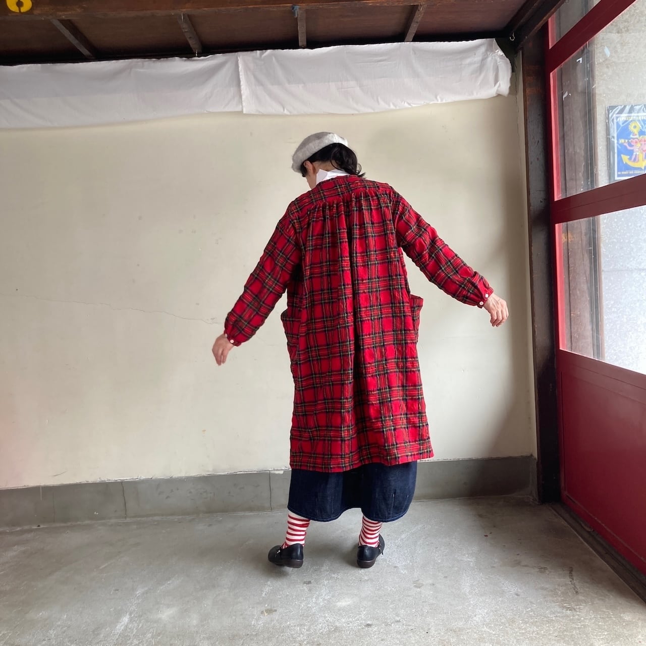 Wideスタンド衿&ギャザーワンピース タータンフォーエバー 53OP25