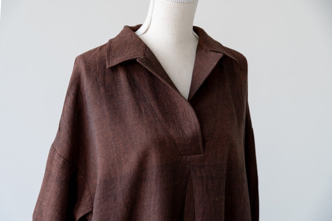 ORIENTAL GATE】 手紡ぎ手織りコットン テーラードカラーチュニック