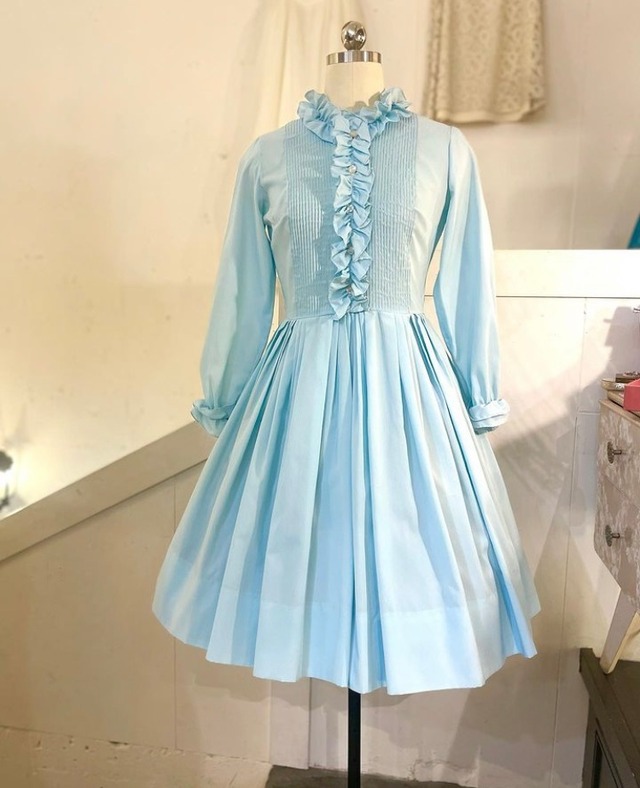 60's vintage raffle ×pin tuck dress
