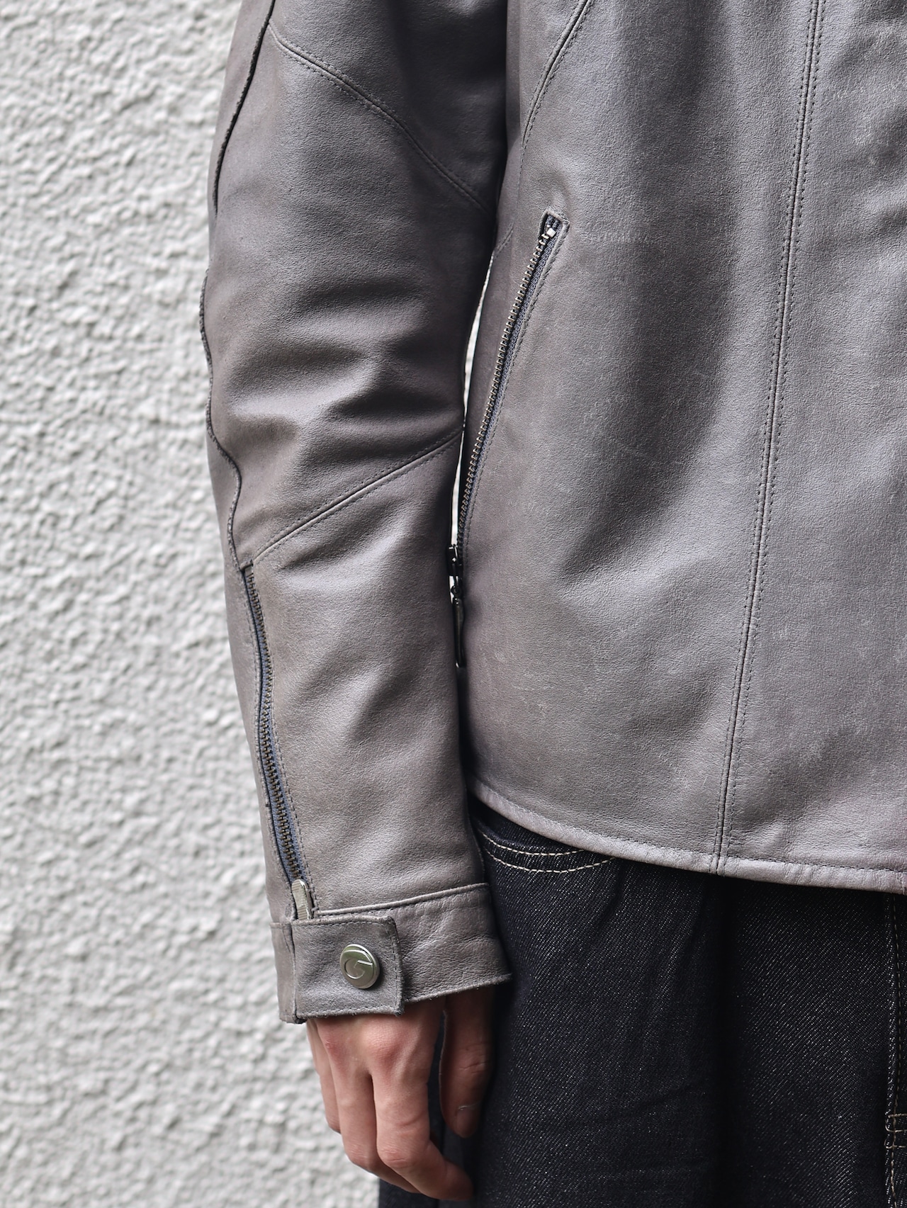 grey racing leather jacket
