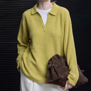 Vネックポロニットトップス ・20144 Vネックポロニットトップス ・20144