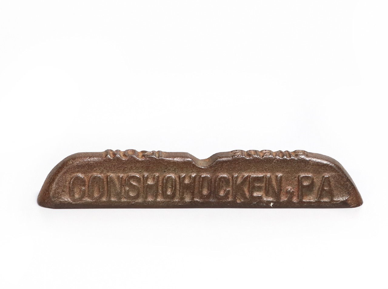 1910s PROMO PEN REST / PAPERWEIGHT Cast Iron "ALAN WOOD STEEL CO." Advertising