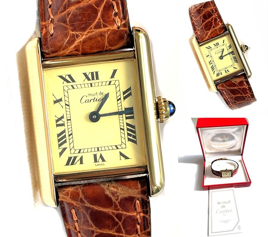 Cartier カルティエ TANK MUST WATCH マストタンク SM ヴェルメイユ 925 QZ ローマンインデックス シャンパンゴールド