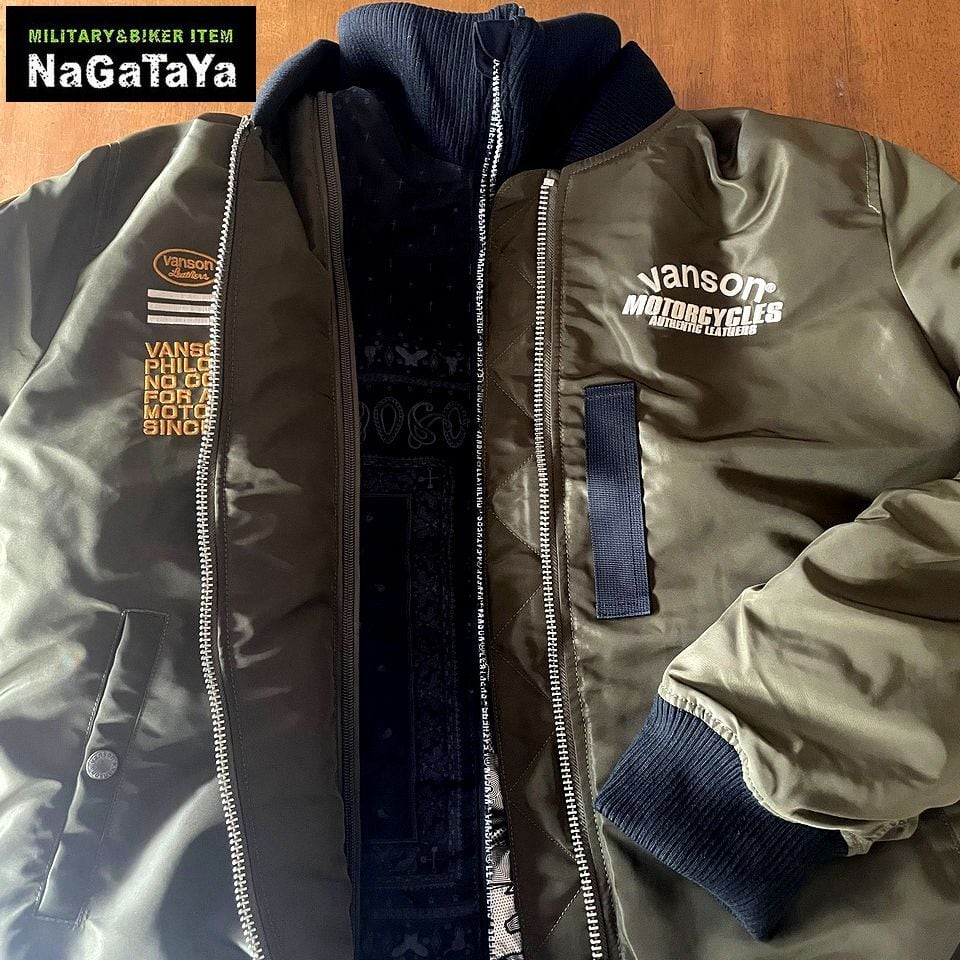 Vanson カーキ ジャケット フリース襟付き VANSON（バンソン） バンソン×FELIX the CAT/フィリックス・コラボ