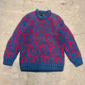 Ecuador Knit/Wool originals/L/！マークデザイン/エクアドルニット/セーター/Hand made/ネイビー/ピンク