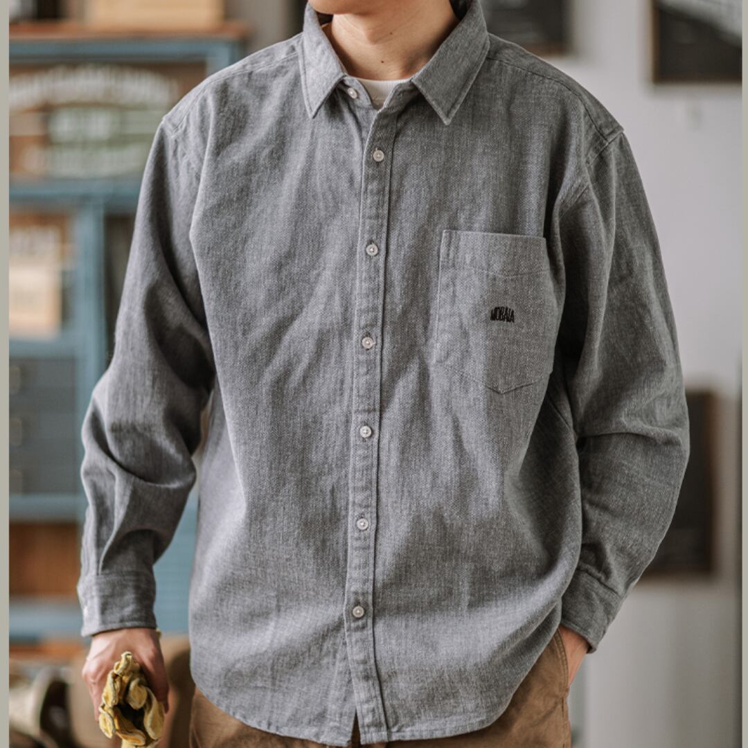 胸ポケット付きビンテージ風シャツ 3XLまで対応 A18916