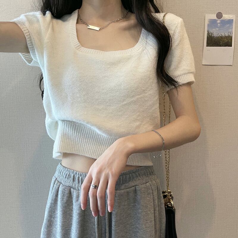 ショートTシャツ サマーハイウェストウェストトップス 夏物 スクウェア 試着室68384701718