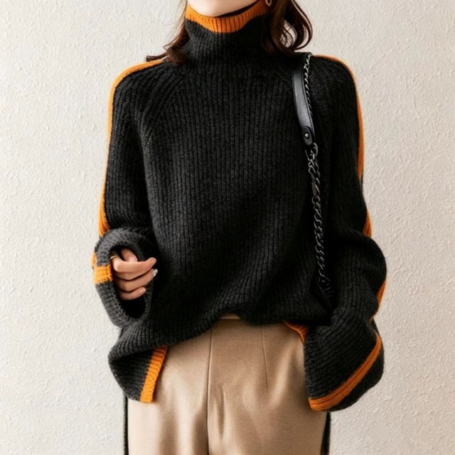 【ニット】大きいサイズ ニット レディース 秋 おしゃれ タートルネック バイカラー 大人 可愛い トップス シャツ ブラウス 韓国 ブラウス 春 夏 秋 20代 30代 40代 50代 シンプル オフィス レディース フォーマル 体型カバー きれいめ ブラウン 茶色 ホワイト 白 ブラック 黒 S M L XL 2XL