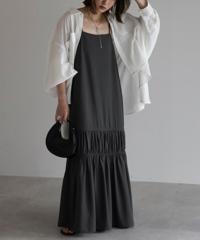 大人裾ギャザーキャミワンピース
