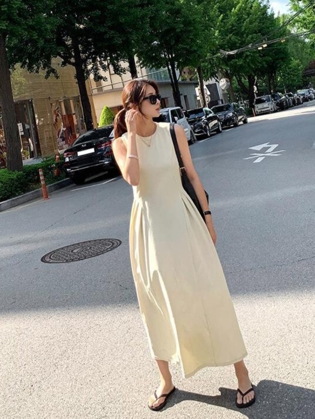 ノースリーブサイドタックロングワンピース V4650