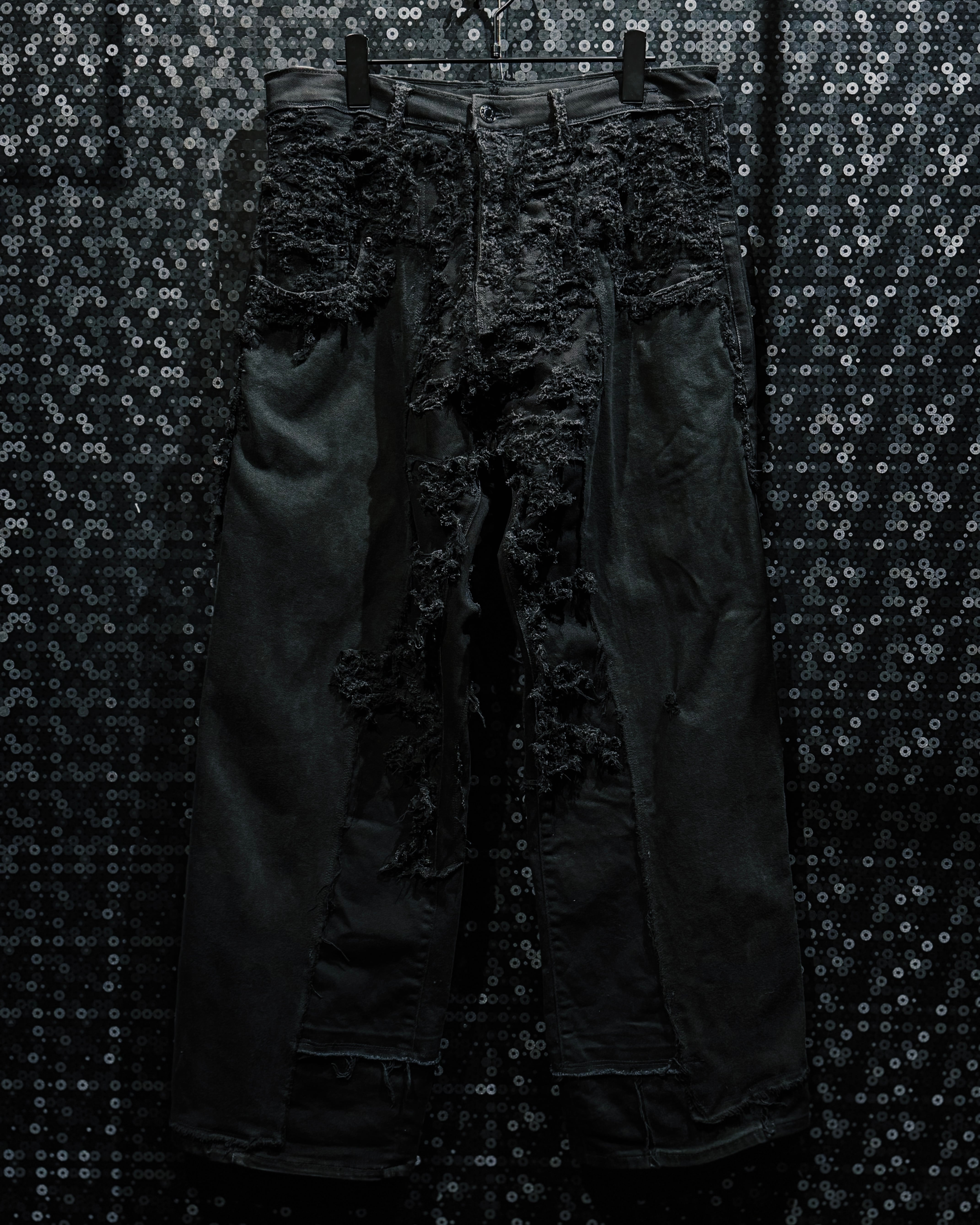 【ÆIEM】“Yuumu Abe” Reconstruction Black Destroyed Wide Pants