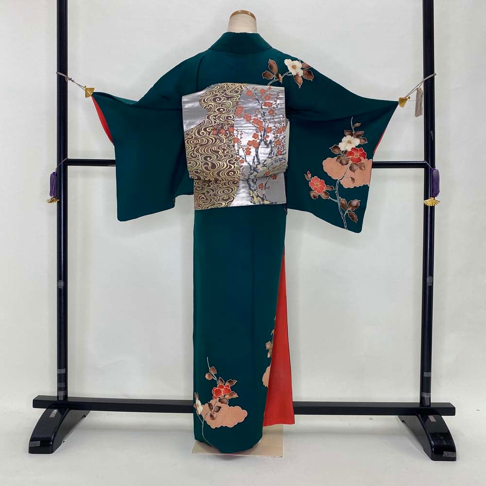 訪問着セット 5点セット 帯 長襦袢 帯揚げ 帯締め 緑 古典 中古 美品  