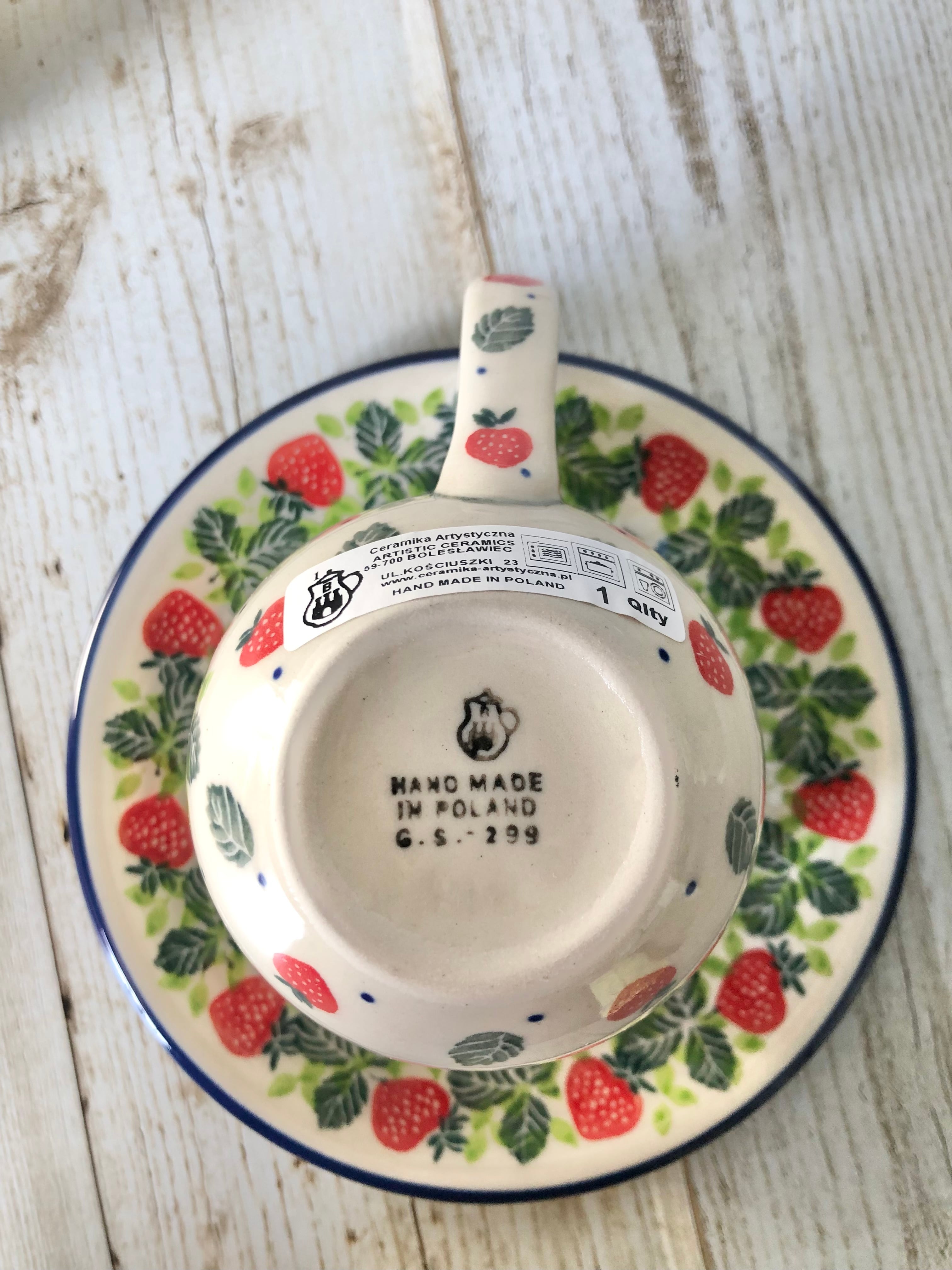 ☆ポーリッシュポタリー☆いちご カップ&ソーサー ボレスワヴィエツ