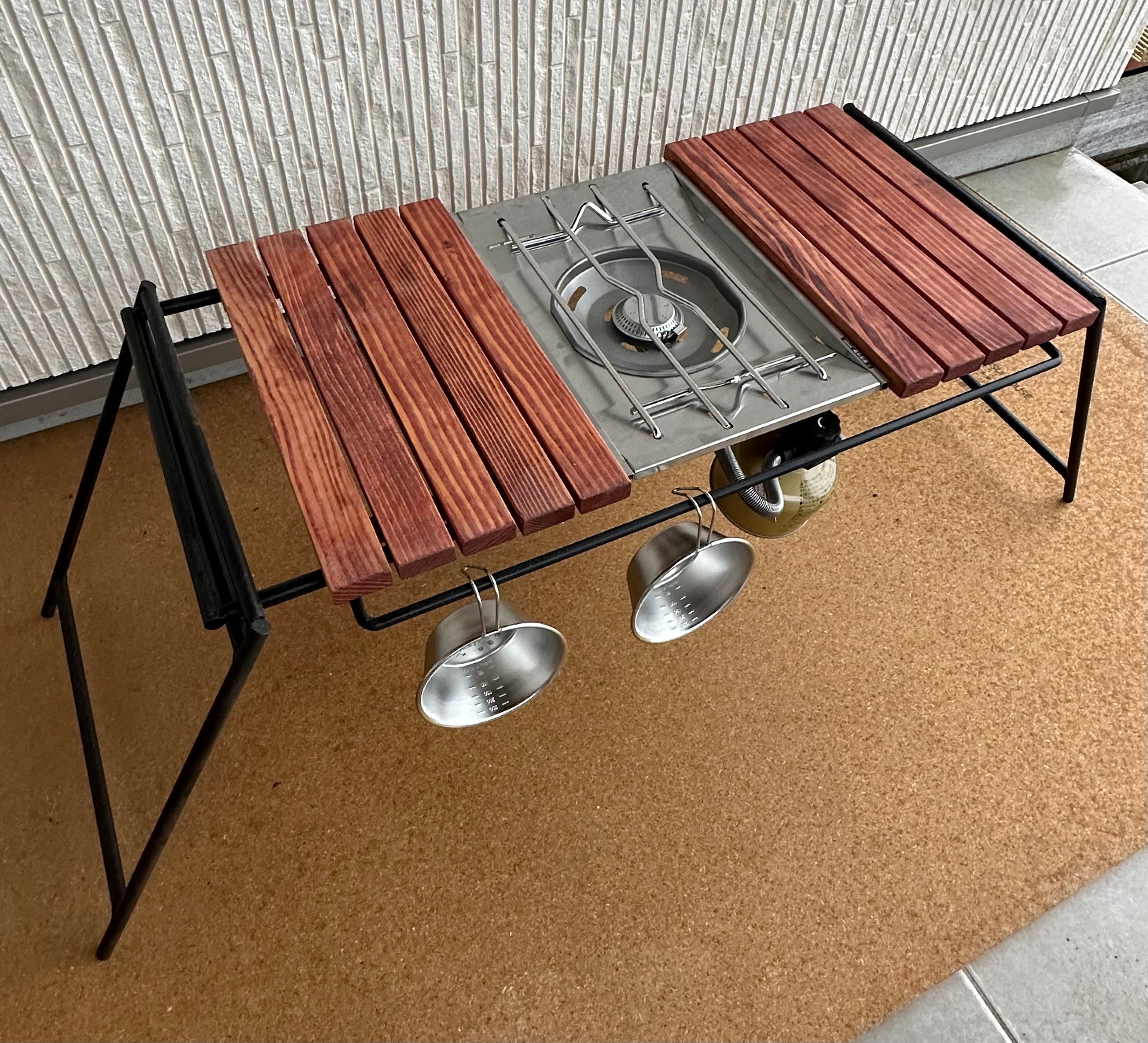 フラットバーナ－テーブルアイアンigtテーブル　マホガニー色