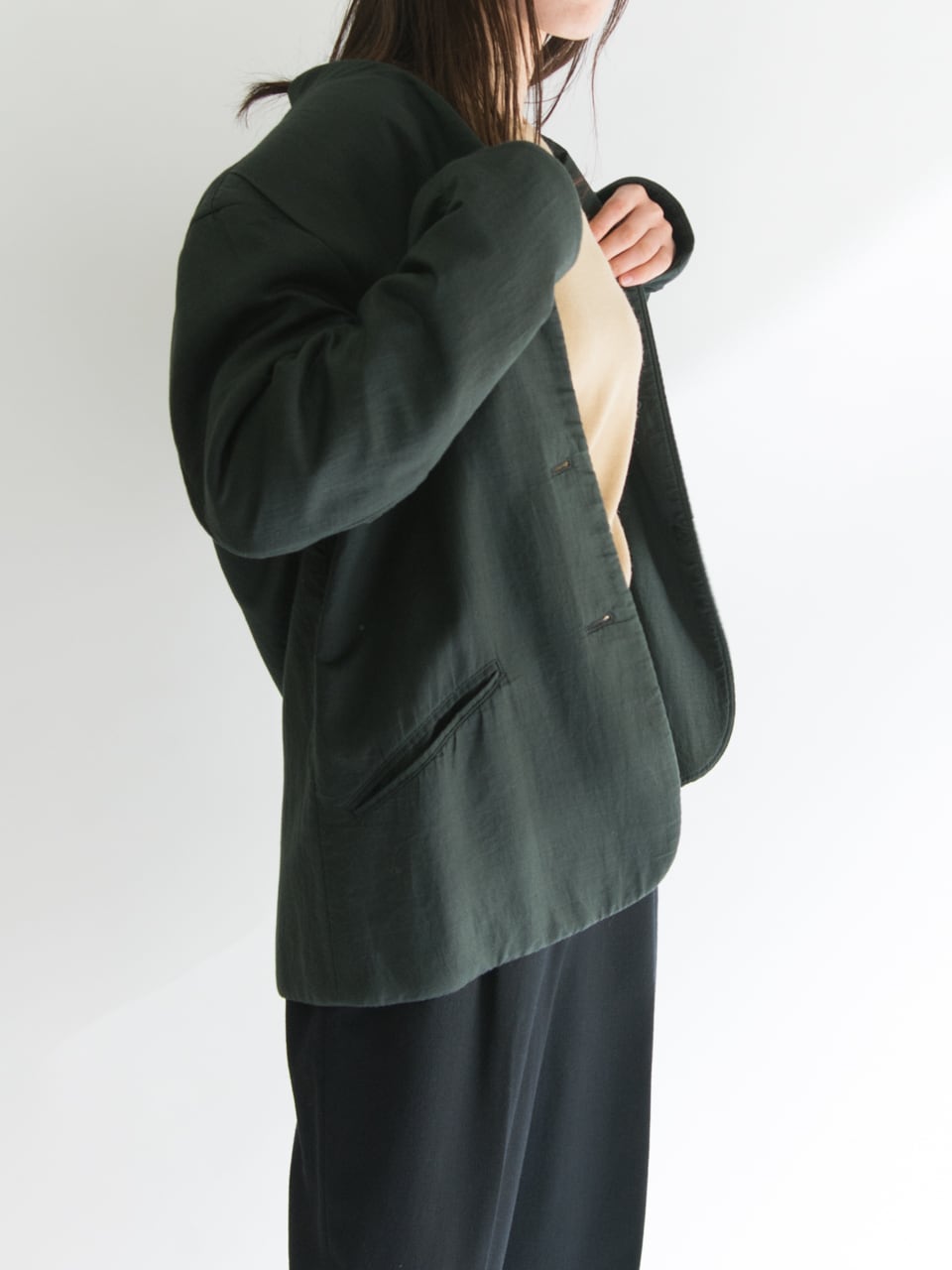 【ISSEY MIYAKE】Made in Japan collarless jacket（イッセイミヤケ コットンリネンノーカラージャケット）1c