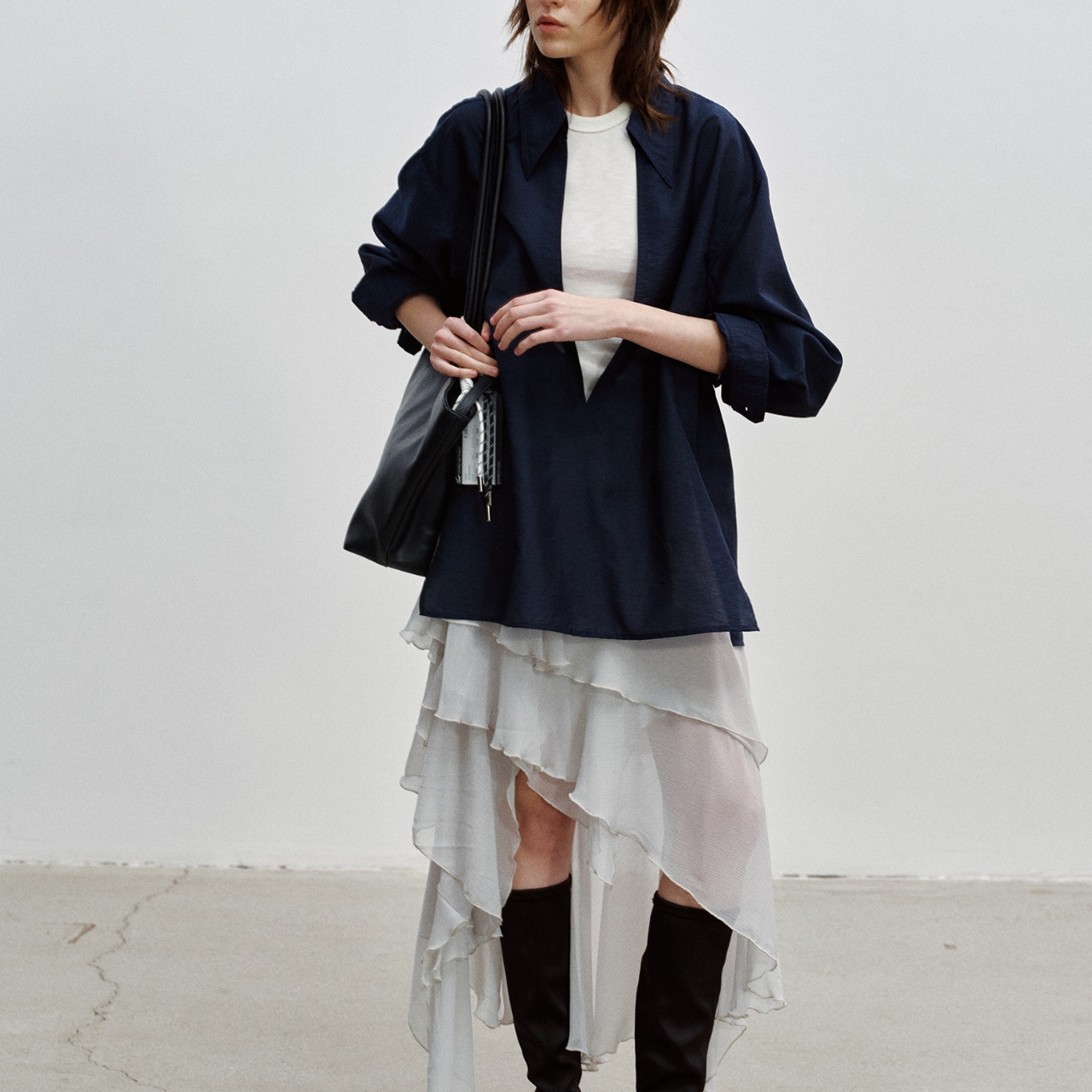 Open Collar Oversized Shirt 【2color】 T0738