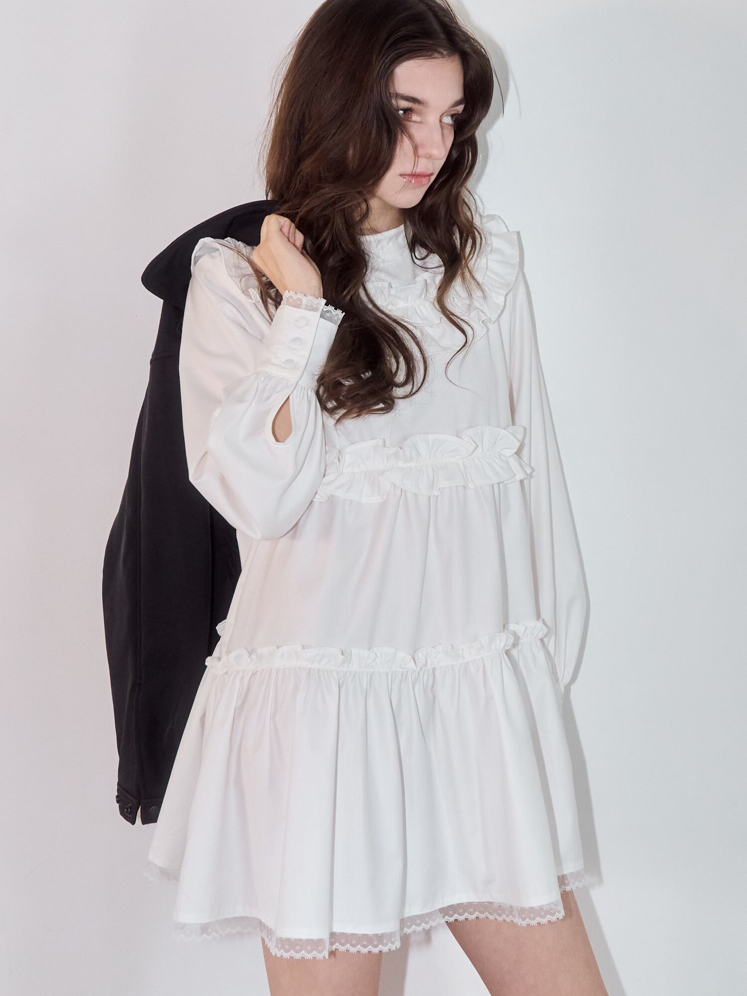 GIRLY FRILL OP -WHITE- | mieya mieya