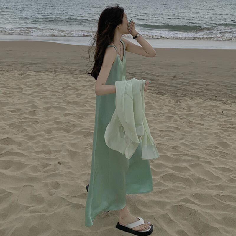 ソリッド カラー薄手スカート ルーズドレス サマー 夏物 ソリッドカラー 萌量不足88280835306