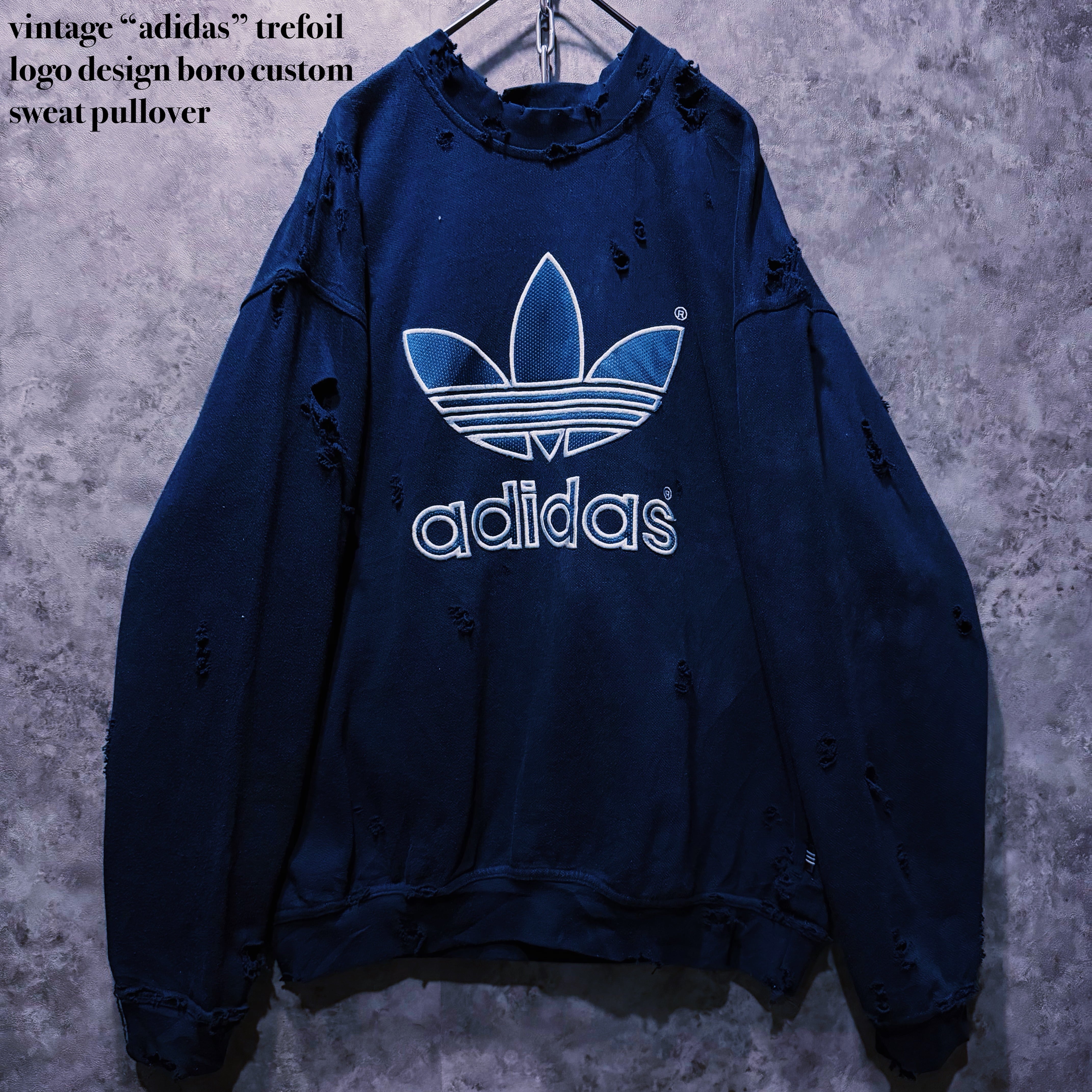 【doppio】vintage “adidas” trefoil logo design boro custom sweat pullover