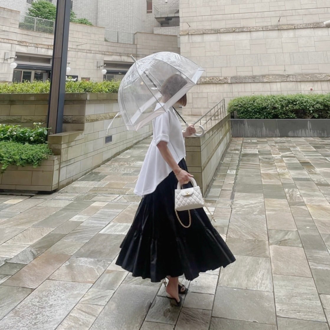 ○シーニュ Cygne○Aki 白 サスペンダーつきティアードスカート  