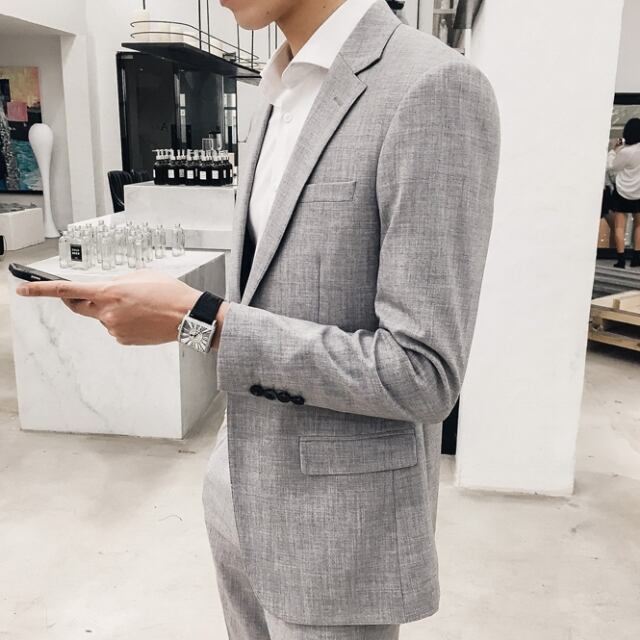 予約販売】メンズ セットアップ スーツ 無地 シングル シック スリム