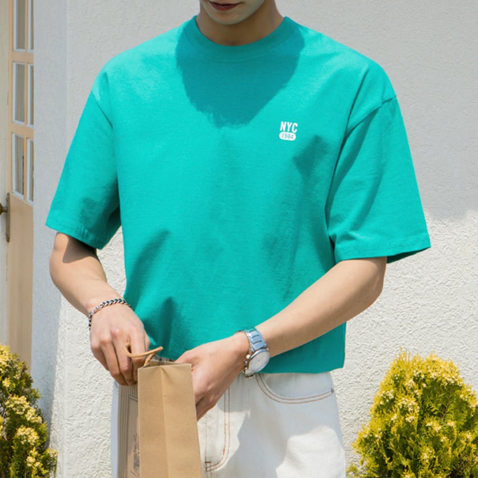 胸元ロゴ 半袖 Tシャツ グリーン トップス メンズファッション 韓国 