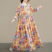 大きいサイズ 新品 春秋 華やか マーブル柄 ティアード ロングワンピース