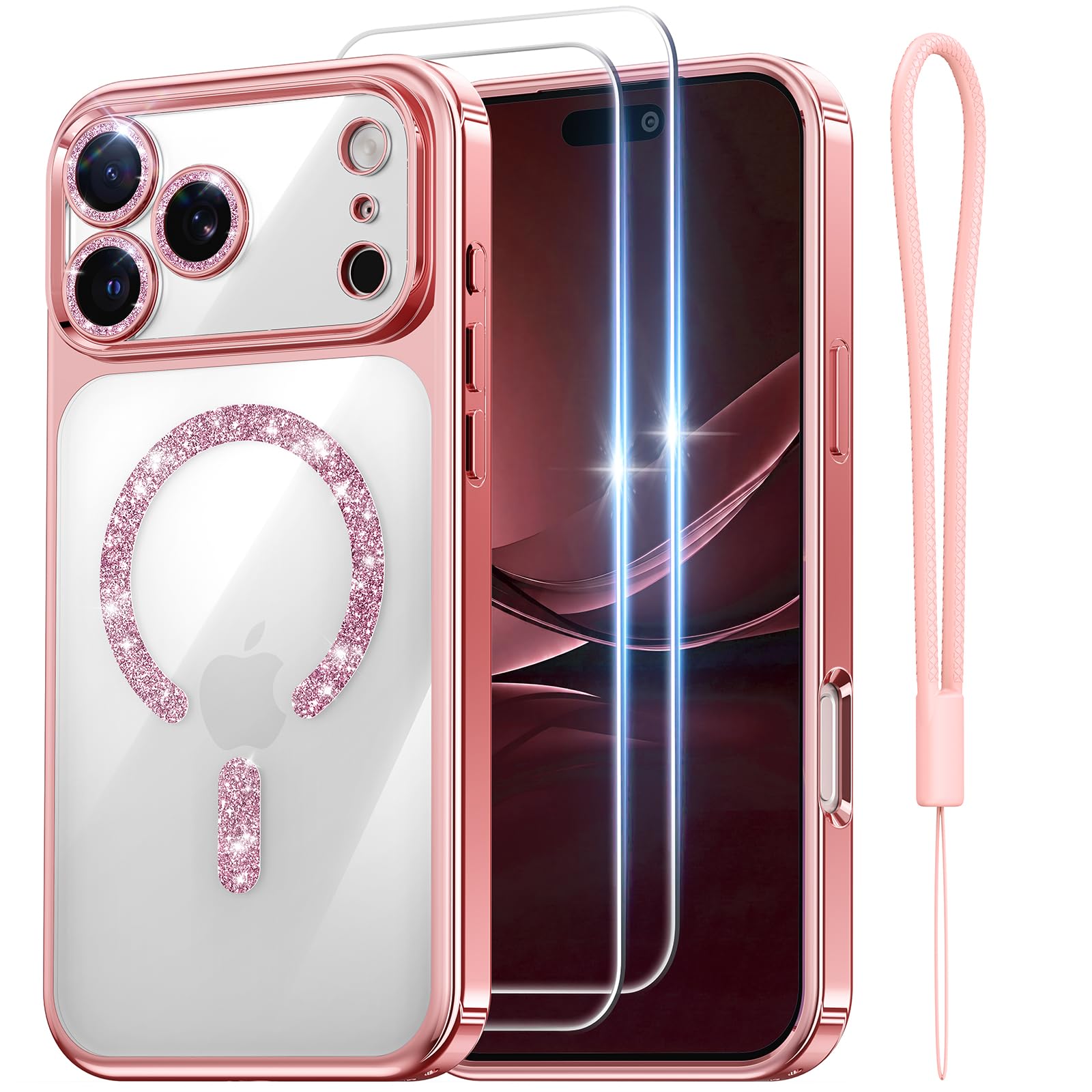 Meifigno ケースiPhone 18 Pro対応, MagSafe対応, HDフィルム2枚, ローズゴールド