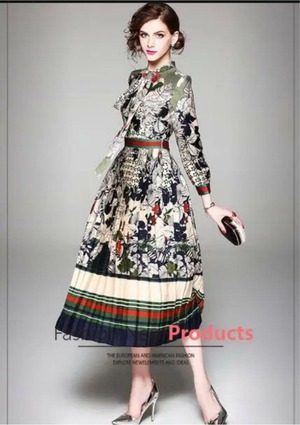 ★送料無料★11号(L)☆レトロテイストプリーツスカートのワンピース(OPN5687)