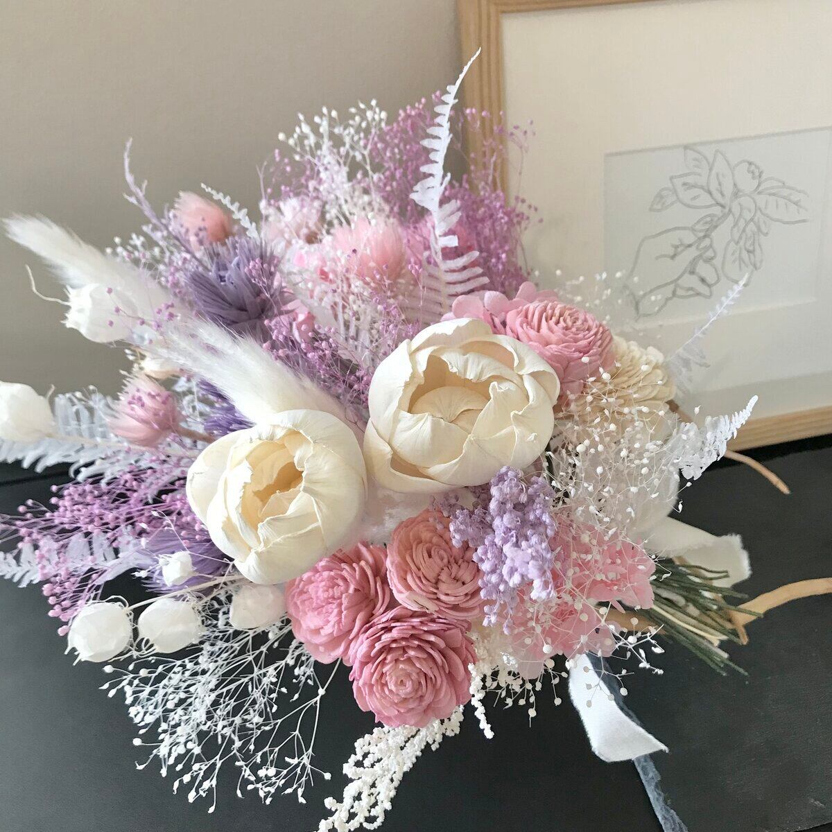 限定品 ラベンダーパープル シフォンピンクのふんわりスワッグ 花束 ブーケ M ふっくらタイプ ギフトラッピング無料 Florist Topazos Kunitachi