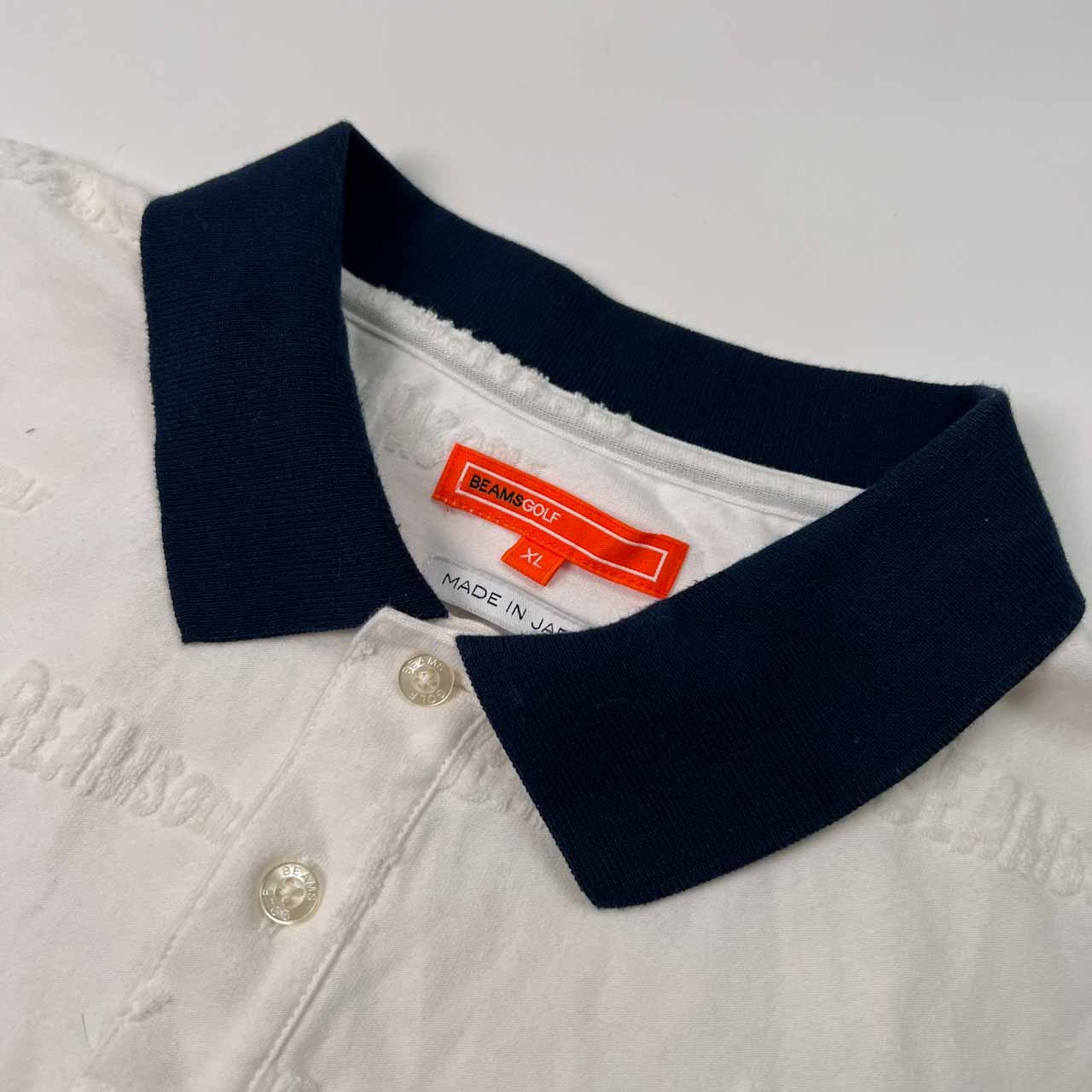 BEAMS GOLF ビームス ゴルフ ロゴ総柄 半袖 ポロシャツ サイズ XL /メンズ/ホワイト/日本製