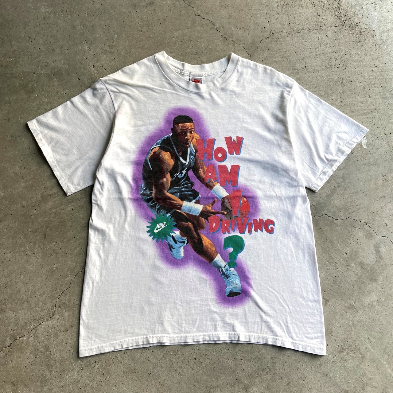 90年代 銀タグ USA製 NIKE ナイキ アロンゾ・モーニング 両面プリントT 