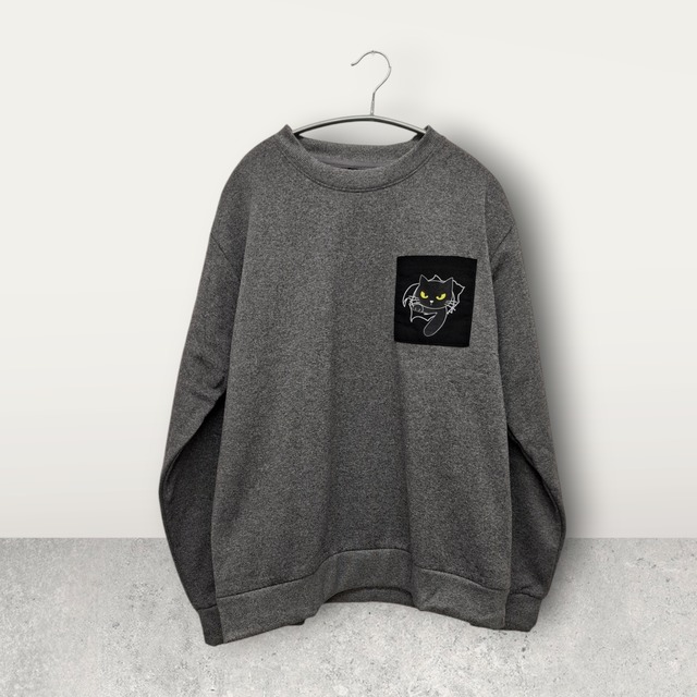 L、LLのみ再入荷 男女兼用 サイズ展開 M~LL 突き破りノゴロー 異素材ポケットしっかり生地裏起毛トレーナー グレー