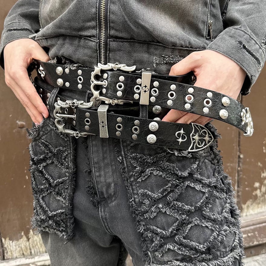パンク スタッズバックルベルト 合皮 112cm 4色展開