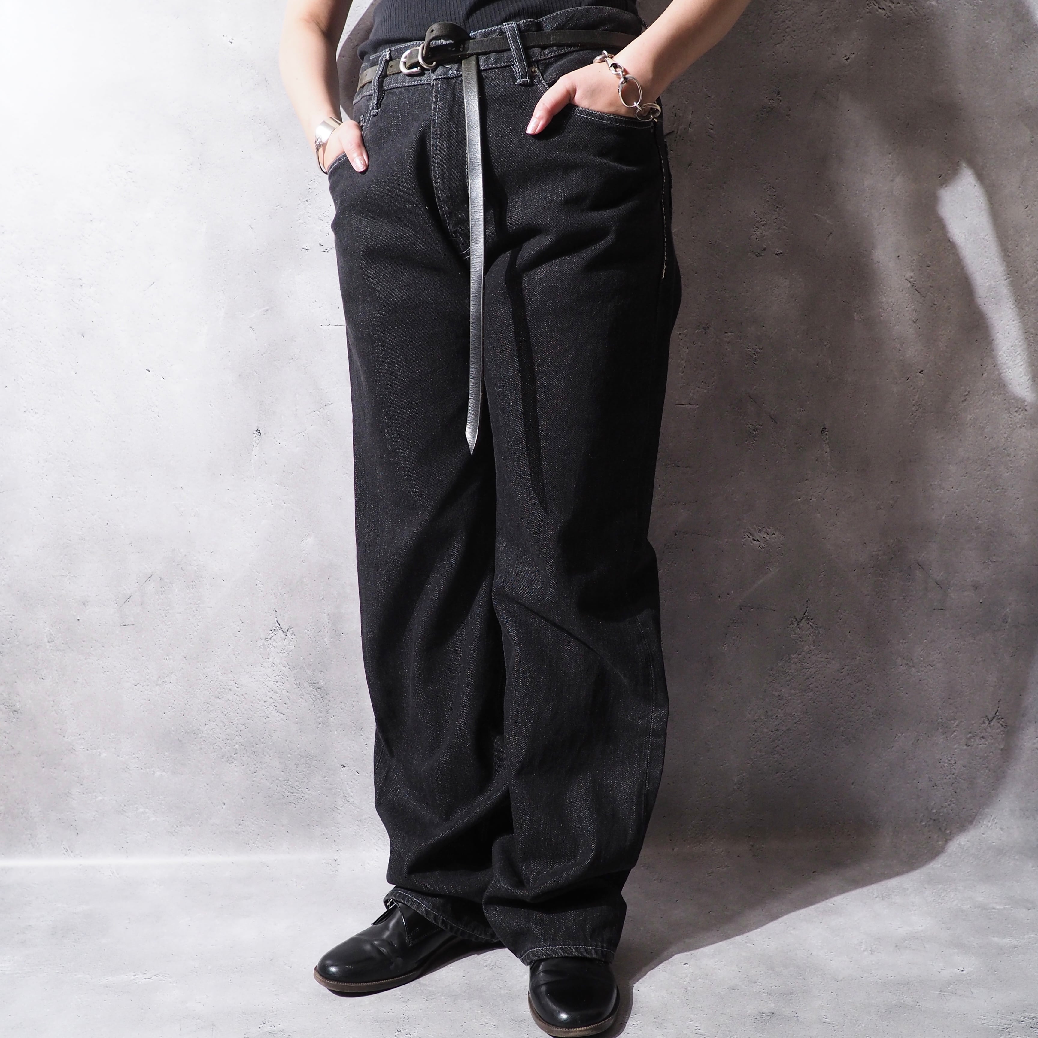 ” Montage ” Back logo painted Black loose Buggy Denim pants