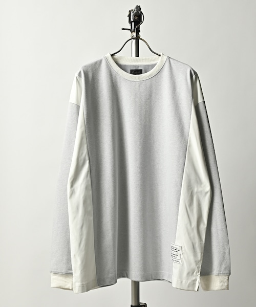 MMMM/Jacquard Side Panel Switching Crew Neck Long Sleeve Cut and Sewn L/S T-shirt (GRY) 14050M23