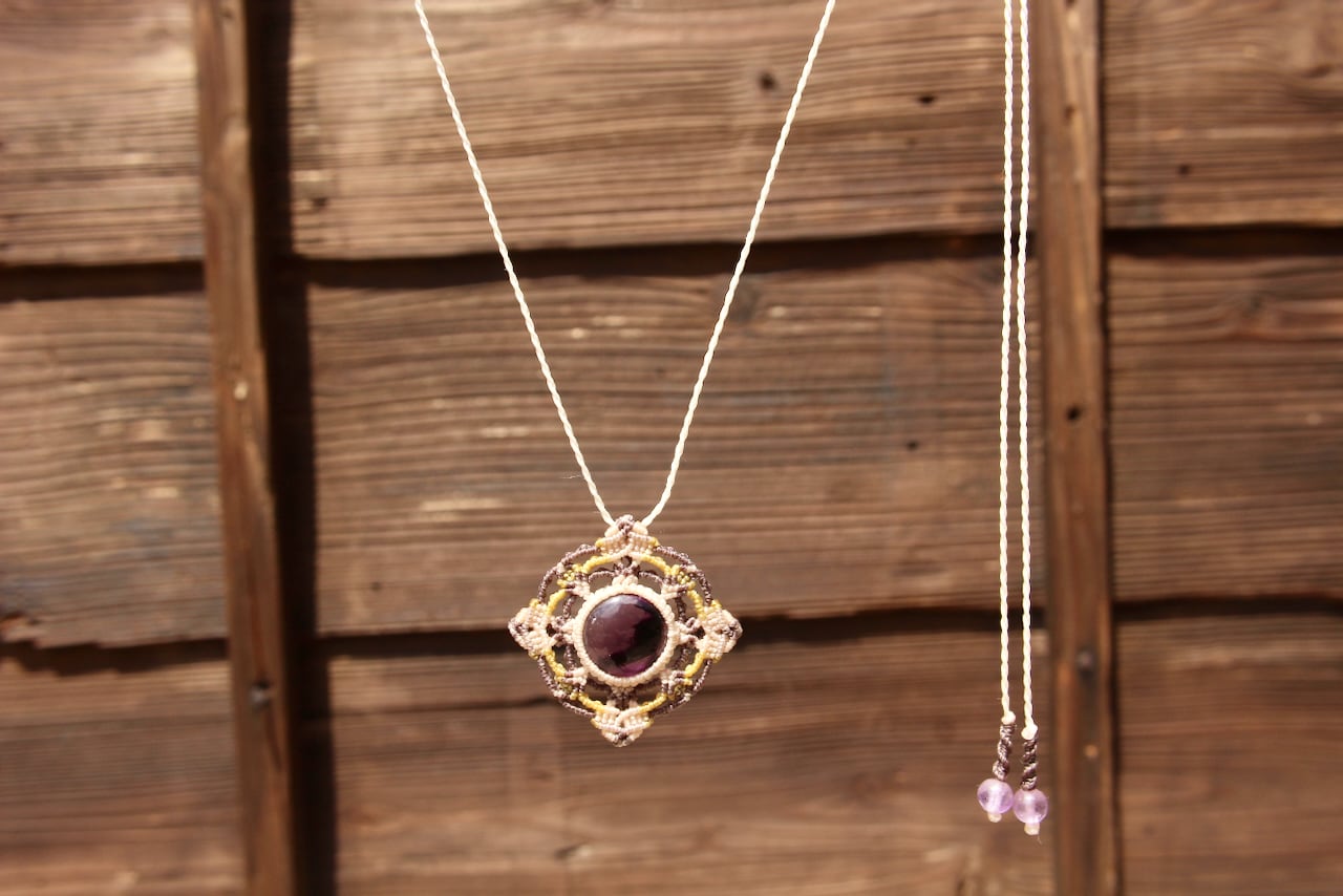 Trapiche amethyst micro macrame mandala pendant