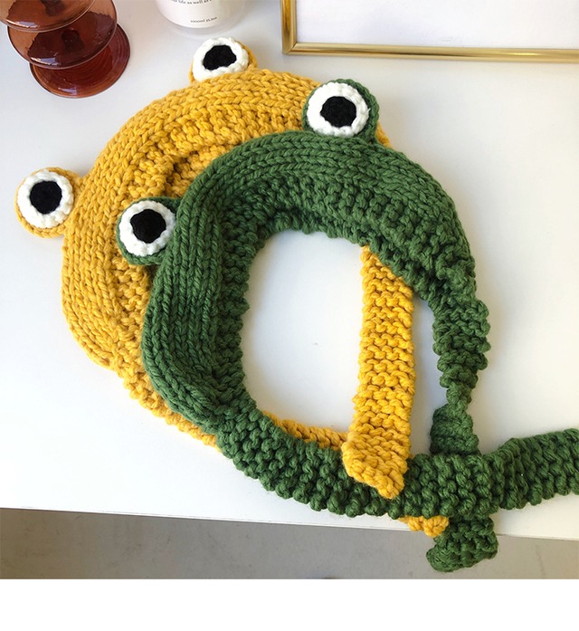 2個セット カエル かわいい 被り物 帽子 編み物 個性的 コスプレ 243