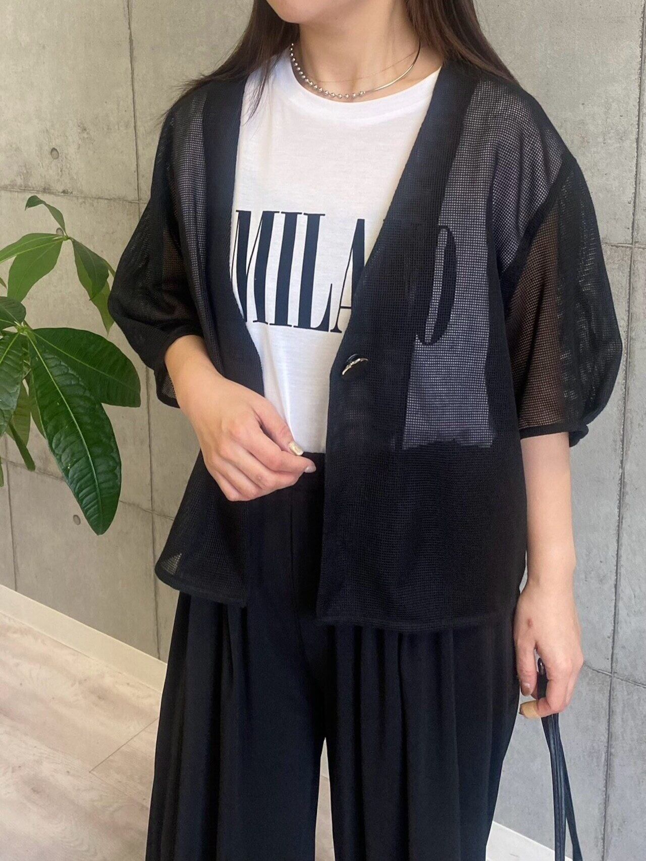 美品【ROSIEE 】メッシュ半袖ジャケット　 ノーカラーブラック ROSIEE 】メッシュハーフスリーブジャケット | valance 福井