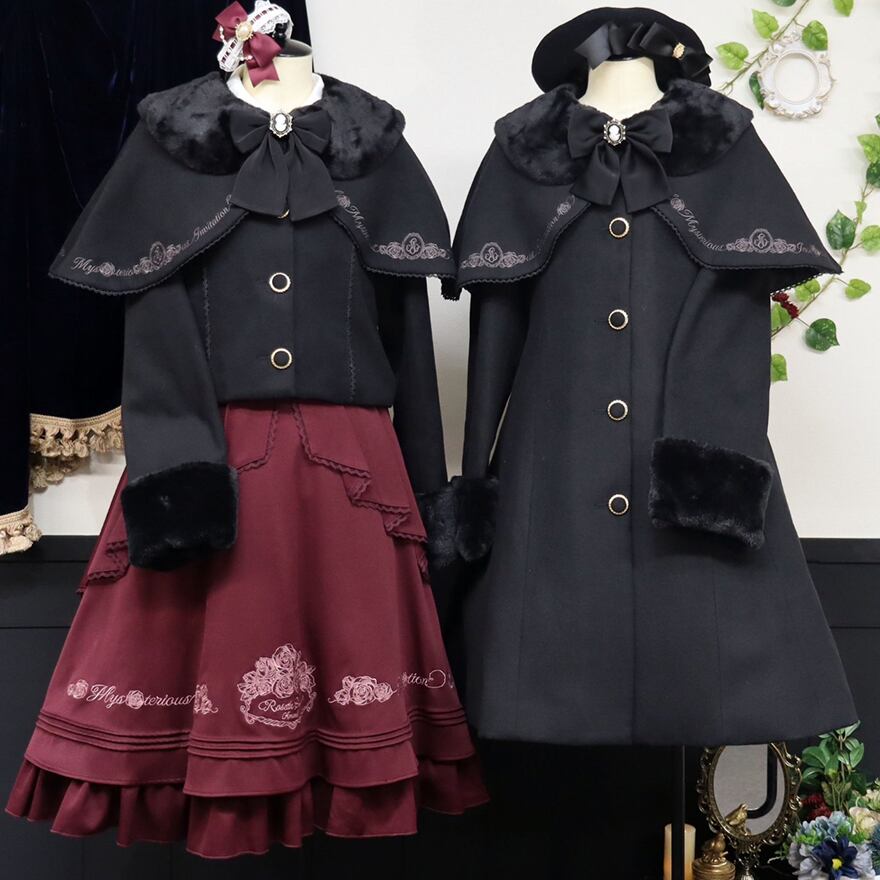 ロリィタ クラロリ ケープ付 ロングコート 刺繍 ファー 襟 刺繍