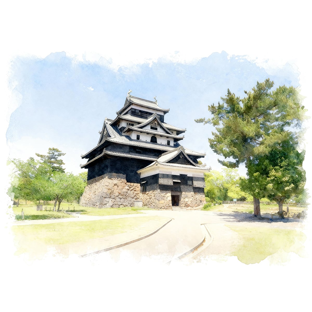 絵画 風景画 日本の 城 島根県 松江城 インテリアアート額付き 水彩画風 WAT1761