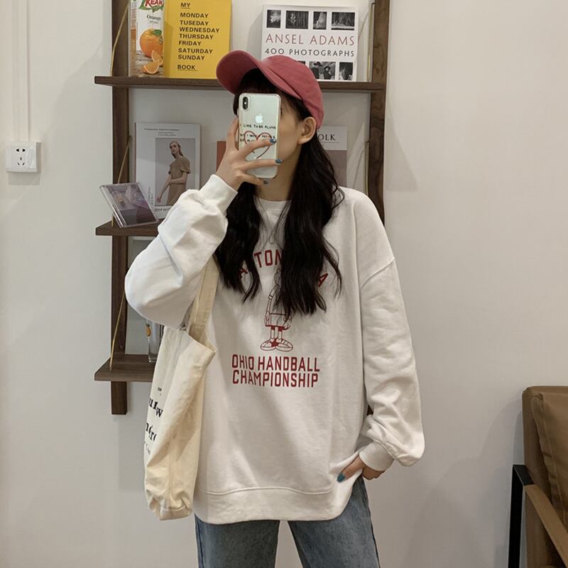 ホワイトセーター スプリングオータム薄手ルーズラウンドネックジャケット ロング 春物 秋物 Oネック スーパーモール87072932846