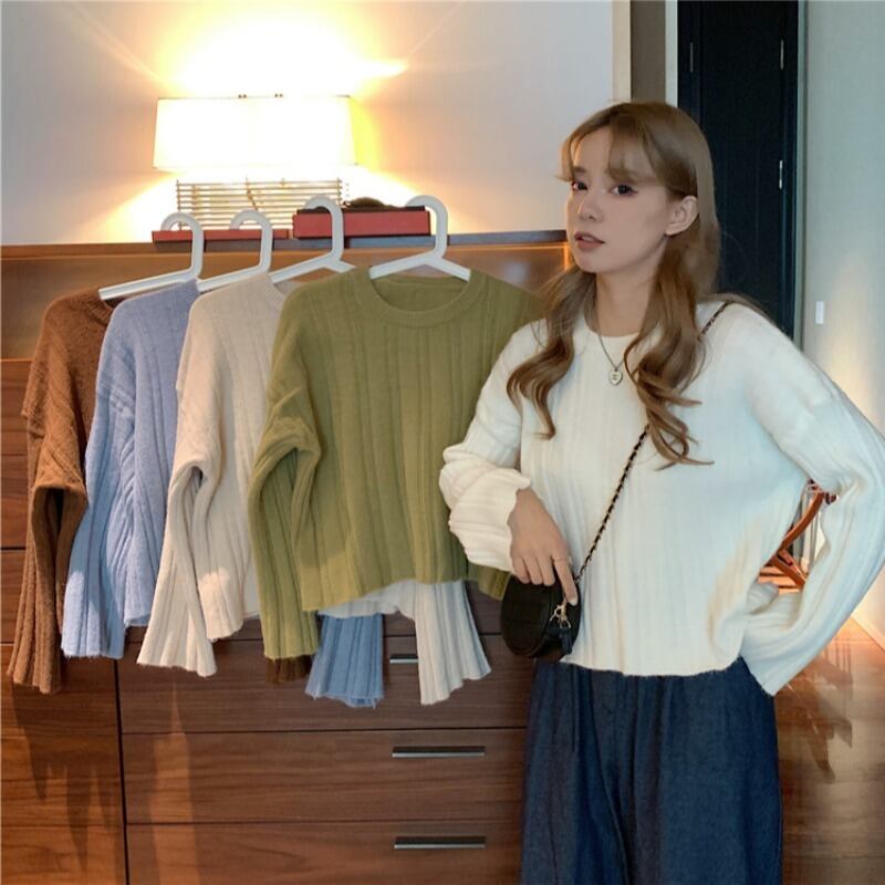 スプリングスタイルセーター レディースカラーラウンドネックルーズプルオーバー トップス ロング 春物 Oネック ピュア YY-ファッション56577861981