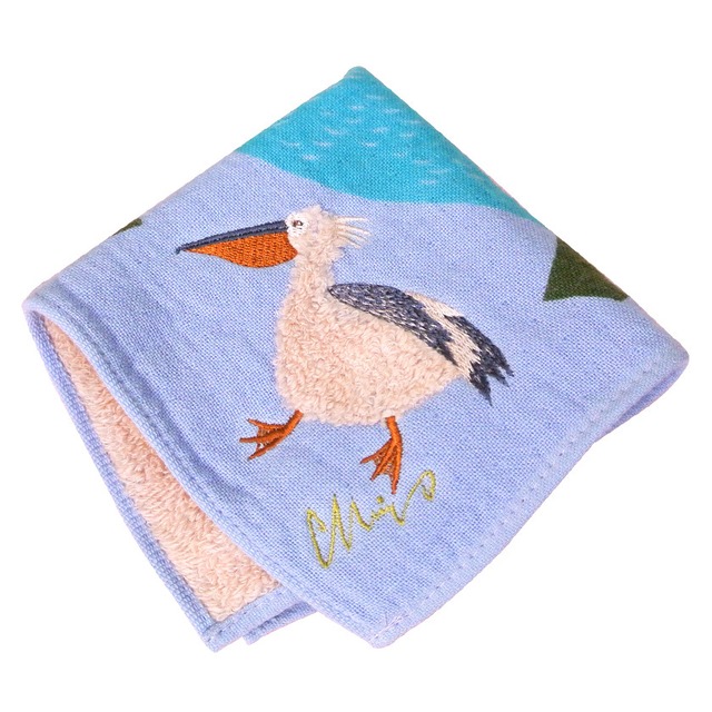 値上げ前価格 《鳥/ペリカン》ハンカチ 湖畔ペリカン moritaMiW ガーゼパイルハンカチ モコモコドウブツハンカチ 綿100% 刺繍