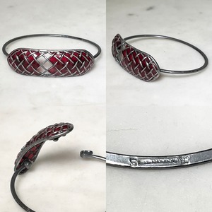 BOTTEGA VENETA silver intrecciato bracelet with red enamel