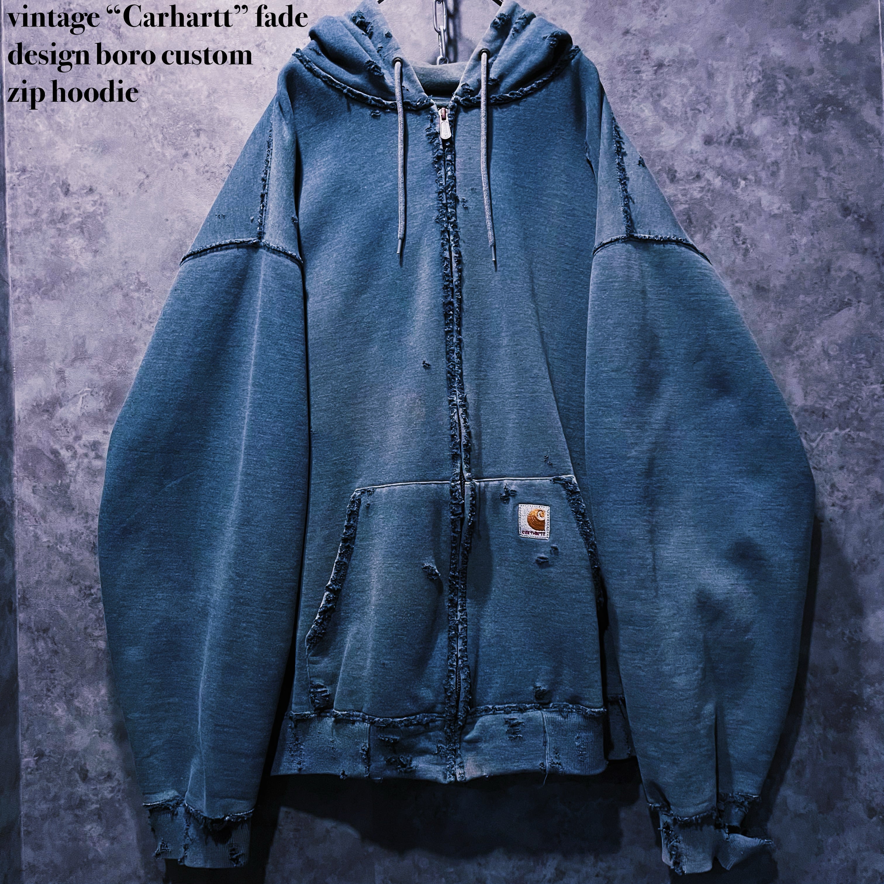 【doppio】vintage “Carhartt” fade design boro custom zip hoodie