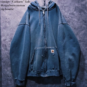 【doppio】vintage “Carhartt” fade design boro custom zip hoodie