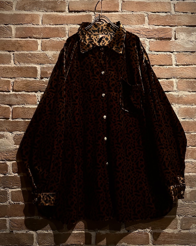 【Caka act3】Leopard Pattern Vintage L/S Velour Shirt