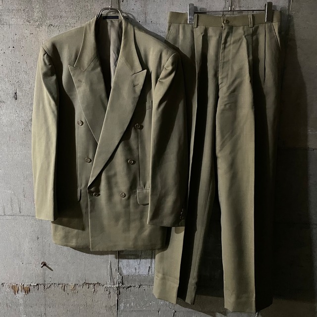 〖vintage〗retro browncolor wool double setup suit/レトロ ブラウンカラー ダブル ウール セットアップ スーツ/lsize/#0402
