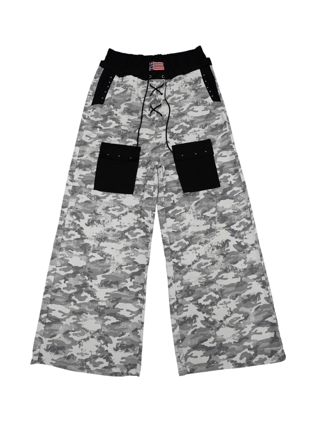 【PLANET STUDIO】Camo Lace Up Pocket Wide Pants